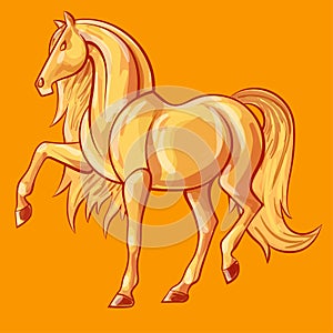 Stylized outlined vector watercolor horse performing piaffe photo