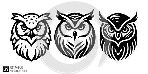 Stylized Owl Head Logos Set - Vector Collection
