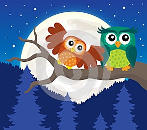 Stylized owls on branch theme image 5