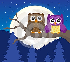 Stylized owls on branch theme image 6