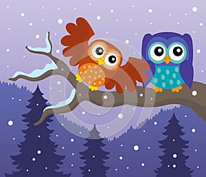 Stylized owls on branch theme image 7