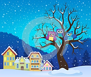 Stylized owls on tree theme image 3