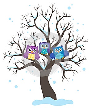 Stylized owls on tree theme image 1