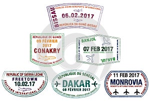 Stylized passport stamps of West Africa