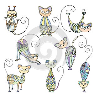 Stylized patterned illustration of cats