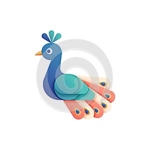 Stylized Peacock Bird Illustration Isolated On White