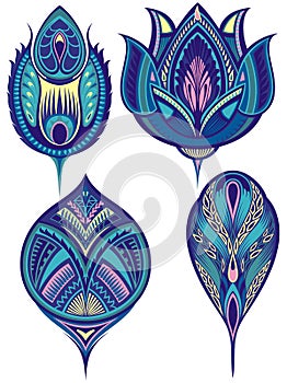 Stylized peacock feathers. Vector Illustration