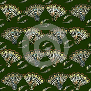Stylized peacocks seamless pattern