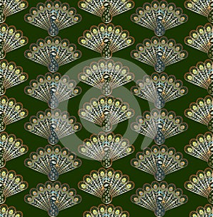 Stylized peacocks seamless vector pattern