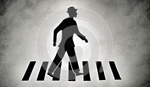 Stylized pedestrian on zebra crossing street