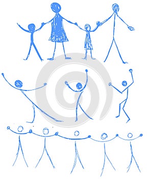 Set with Stylized people isolated in blue