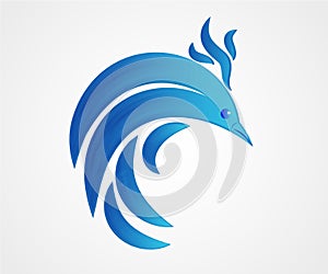 Stylized phoenix bird in blue logo vector design