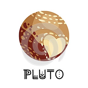Stylized planet Pluto isolated cartoon vector image. Astronomic logo image. Media glyph icon