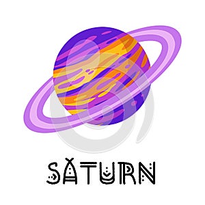 Stylized planet Saturn isolated cartoon vector image. Astronomic logo image. Media glyph icon