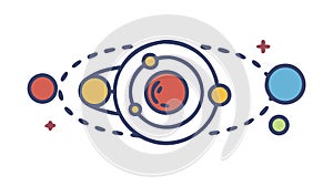Stylized Planetary Orbits Icon, Space Celestial Mechanics, vector design Generative AI