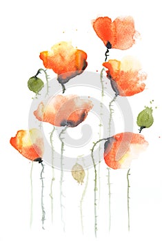 Stylized poppy flowers painting