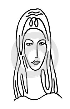 Stylized portrait of a beautiful woman. Black and white graphics.