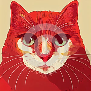 Stylized portrait of a cute red cat. Full face view. AI-generated