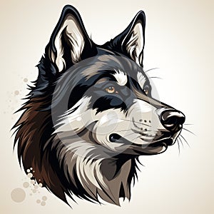 Stylized Portrait Of A Husky Dog: Clean And Sharp Inking