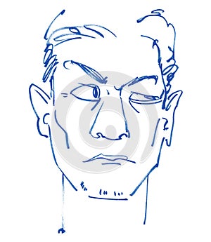 Stylized portrait of a person from life. Outline sketch.