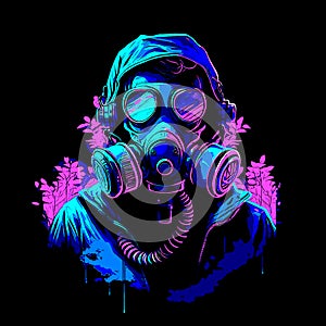 Stylized portrait of a person wearing a gas mask