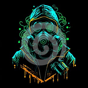 Stylized poster of a person wearing a gas mask.