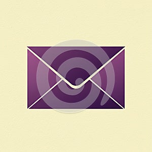 A stylized purple envelope icon displayed on a beige textured background. The envel