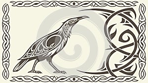 Stylized Raven with Celtic Knotwork Border Design, vector design Generative AI