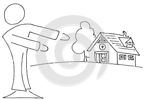 Stylized Real estate agent showing a home