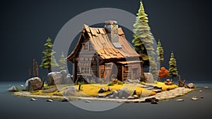 Stylized Realism: Wooden Cabin On A Road