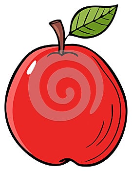 Stylized Red Apple with Green Leaf and Stem Illustration on White Background Fruit Freshness