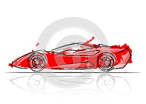 Stylized red car design , vector illustration watercolor style a sketch drawing