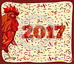 Stylized red rooster, chinese new year