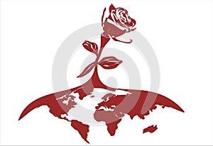 Stylized Red Rose On The Globe