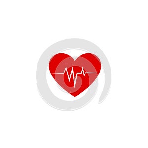 Stylized red vector pulsating heart logo. Isolated heartbeat image. Cardiogram symbol. Medical logotype. Illustration