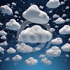 A stylized representation of cloud computing, abstract, flowing cloud-like forms made of glowing data points, again