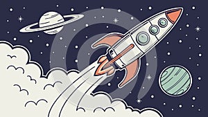 Stylized Rocket Launch Vector with Planets for Space Themes, vector design Generative AI