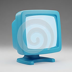Stylized Blue Retro Television Set with a Light Blue Screen on a Stand vintage old fashioned