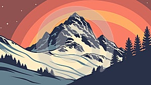 Stylized Rugged Mountain Landscape, Snowy, vector design Generative AI