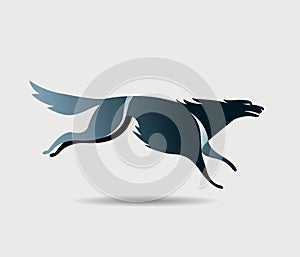 Stylized running black wolf icon photo