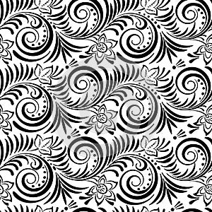 Stylized Russian traditional seamless pattern in black and white. Vector drawing