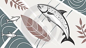 Stylized Salmon Fish with Seaweed Background, vector design Generative AI photo
