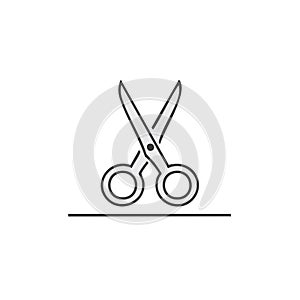 Stylized Scissors Icon Open on Line Simple Symbol Flat Vector Graphic Design Cut Tool Art Stationery Concept Craft