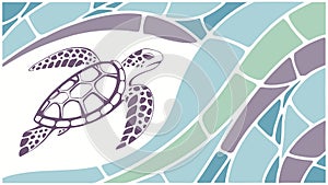Stylized Sea Turtle within a Geometric Mosaic Pattern, vector design Generative AI