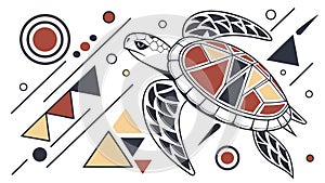 Stylized Sea Turtle with Geometric Patterns, vector design Generative AI