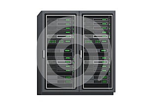 Server Rack Icon â Black Vertical Stack with Green Indicator Lights on White Background