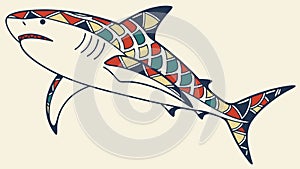 Stylized Shark with Geometric Patterns, Ocean Predator Art, vector design Generative AI