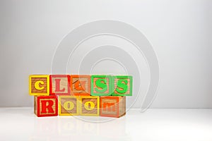 Stylized shot of & x22;Classroom& x22; spelled out with ABC blocks