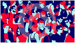 Stylized silhouette of crowd of people mixed group hanging out, chatting and drinking minimal flat design vector illustration photo