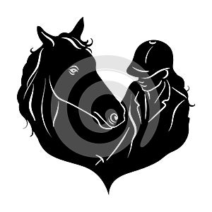 Stylized silhouette of a horse with a beautiful hairdo and a girl rider. photo